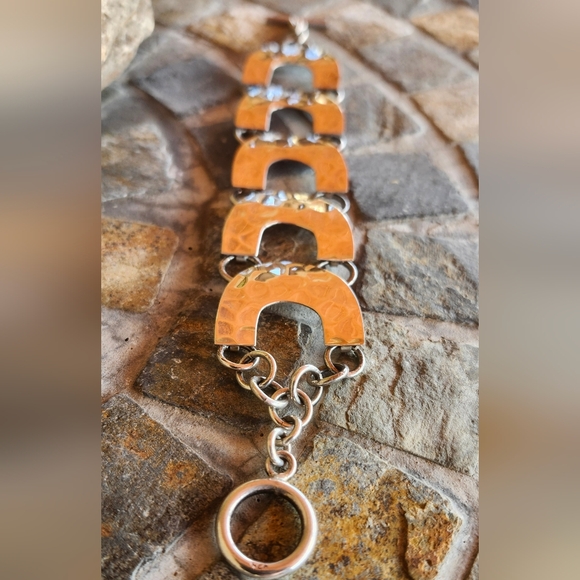 Sterling Silver hammered Link Bracelet - Picture 12 of 16